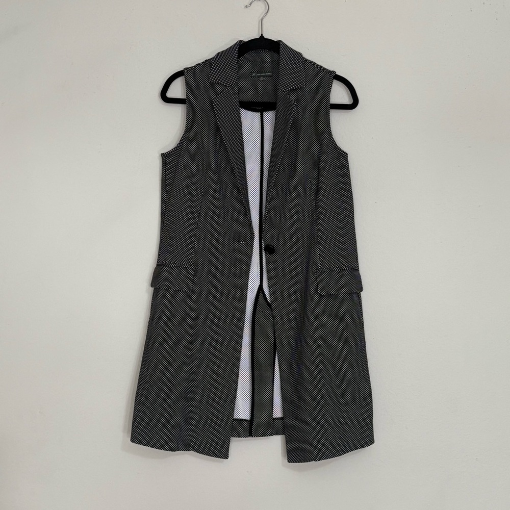 NWOT Adrianna Papell Jacquard Duster Vest Coat Front Pockets Slit Back Hem Sz XS